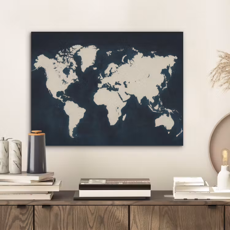 Wereldkaart - Minimalistisch - Contrast PET vilt klein -sfeer1