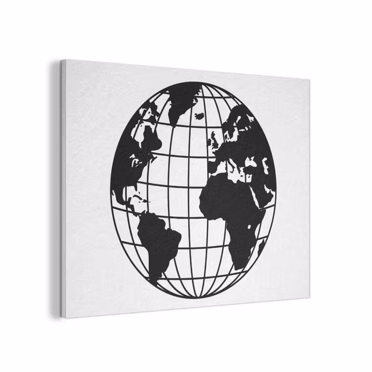 Wereldkaart - Minimalistisch - Zwart - Wit PET vilt klein -3d