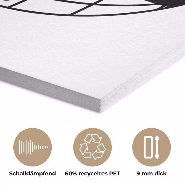 Wereldkaart - Minimalistisch - Zwart - Wit PET vilt klein -closeup_DE