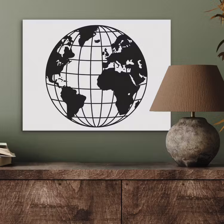 Wereldkaart - Minimalistisch - Zwart - Wit PET vilt klein -sfeer2