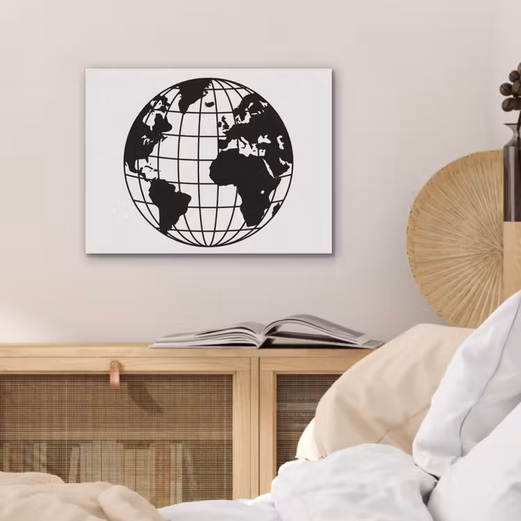 Wereldkaart - Minimalistisch - Zwart - Wit PET vilt klein -sfeer3