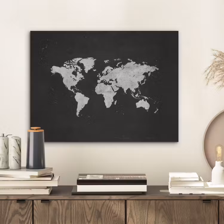 Wereldkaart - Minimalistisch - Wit PET vilt klein -sfeer1