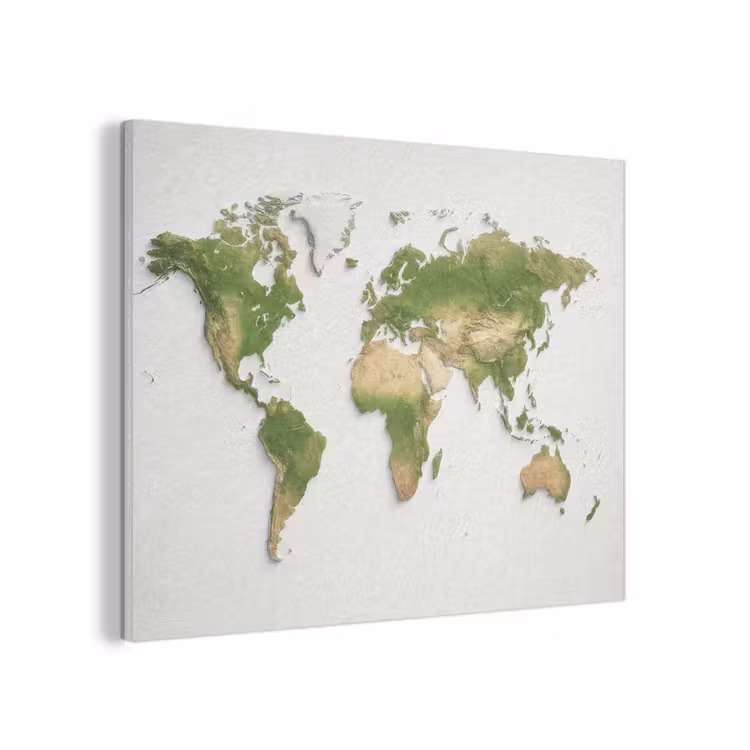 Wereldkaart - Natuurlijke kleuren - reliëfstijl PET vilt klein -3d