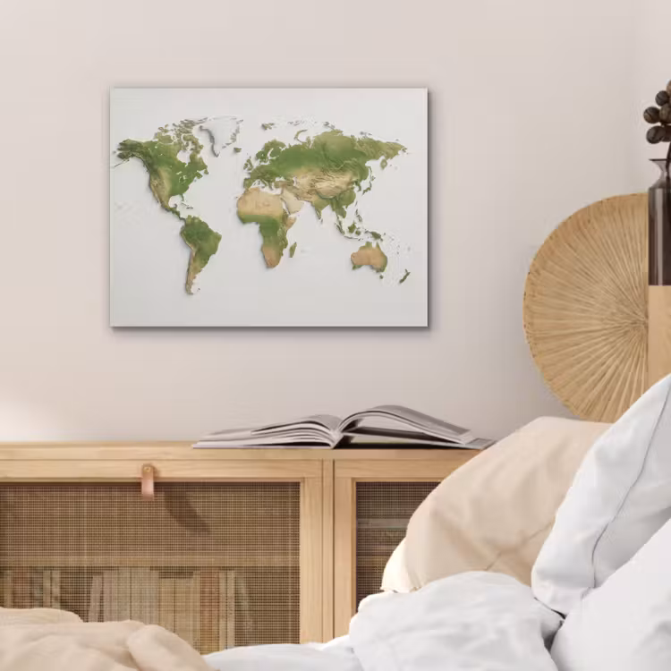 Wereldkaart - Natuurlijke kleuren - reliëfstijl PET vilt klein -sfeer3