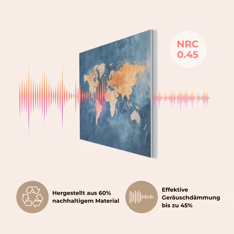 Wereldkaart - Olieverfschilderij - Blauw - Oranje PET vilt klein -USP_DE