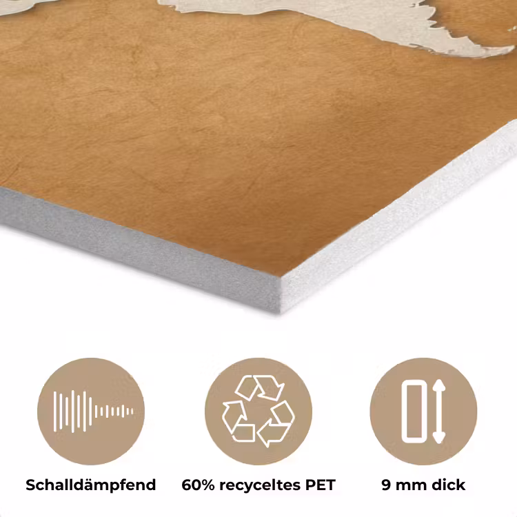 Wereldkaart - Papierstructuur - Bruin PET vilt klein -closeup_DE