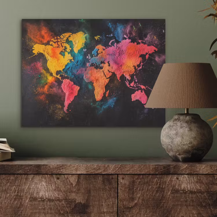 Wereldkaart - Poeder - Kleuren PET vilt klein -sfeer2