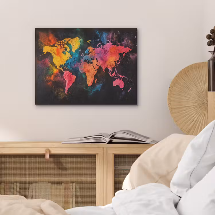 Wereldkaart - Poeder - Kleuren PET vilt klein -sfeer3
