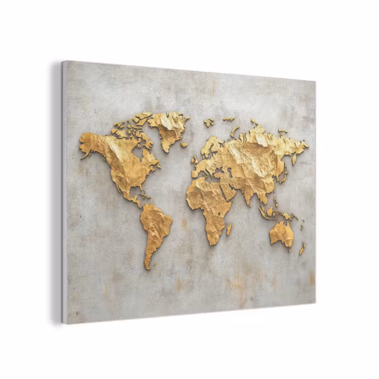 Wereldkaart - Ruwe betonnen muur - Handgemaakt effect PET vilt klein -3d