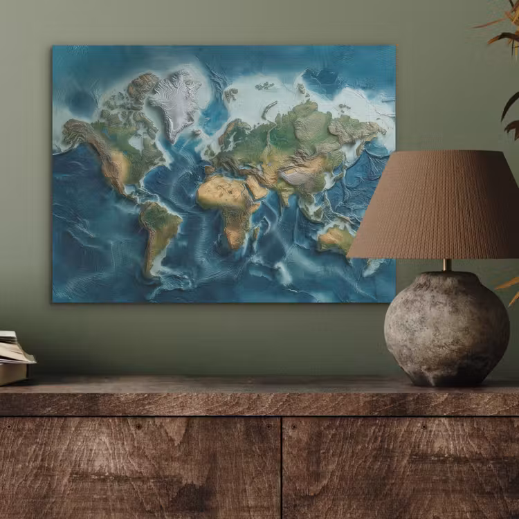 Wereldkaart - Realistisch - Contouren PET vilt klein -sfeer2