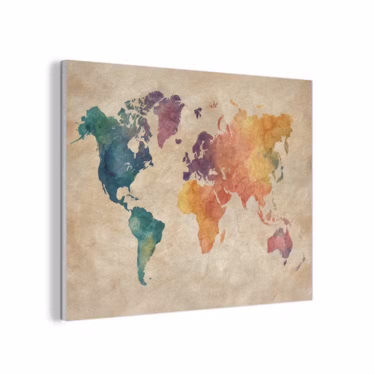 Wereldkaart - Regenboog aquarel - Papierstructuur PET vilt klein -3d