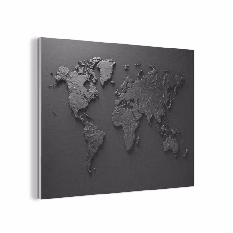 Wereldkaart - Zwart - Grijs PET vilt klein -3d