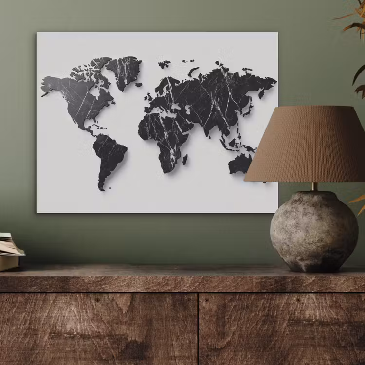 Wereldkaart - Zwart - Marmer - Elegant PET vilt klein -sfeer2