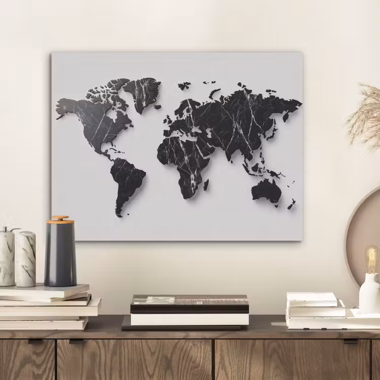 Wereldkaart - Zwart - Marmer - Elegant PET vilt klein -sfeer1