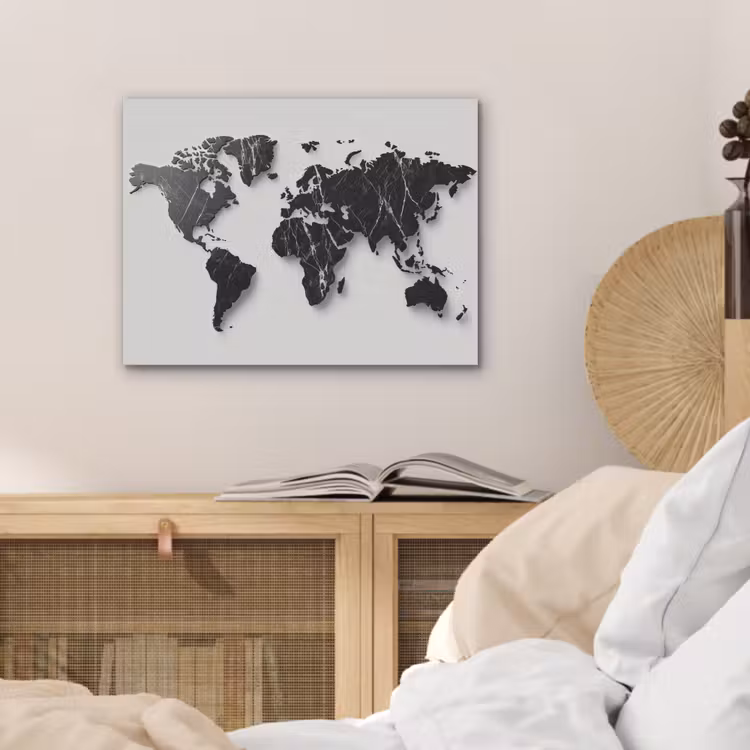 Wereldkaart - Zwart - Marmer - Elegant PET vilt klein -sfeer3
