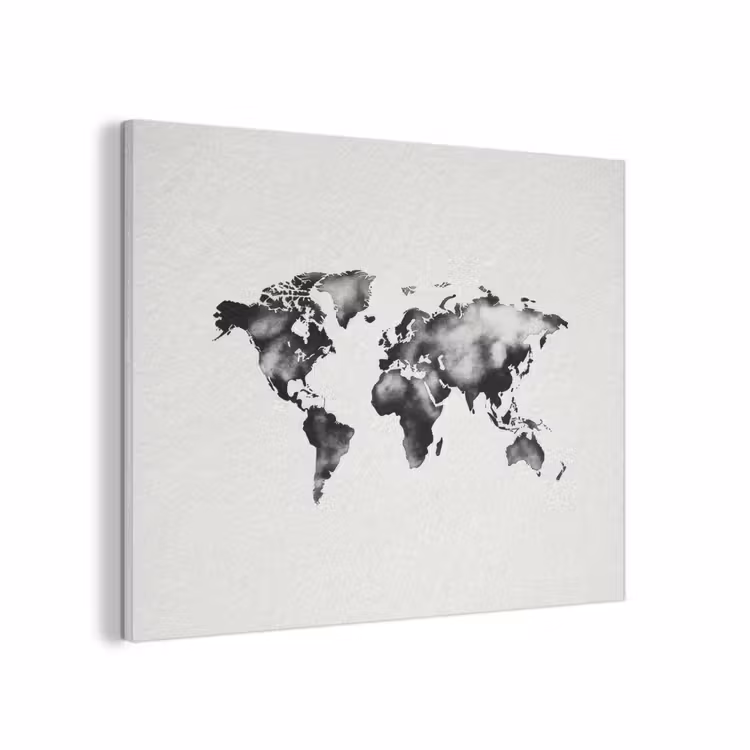 Wereldkaart - Zwart - Inktwassing PET vilt klein -3d