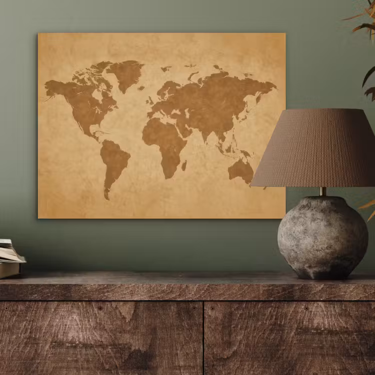 Wereldkaart -  sepia silhouet PET vilt klein -sfeer2