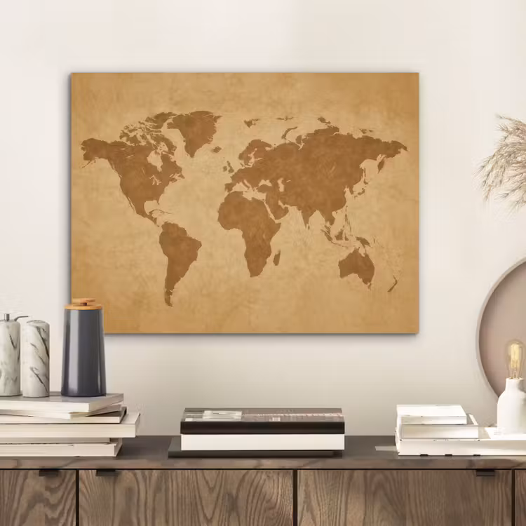 Wereldkaart -  sepia silhouet PET vilt klein -sfeer1