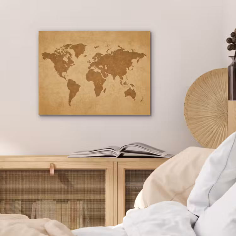 Wereldkaart -  sepia silhouet PET vilt klein -sfeer3