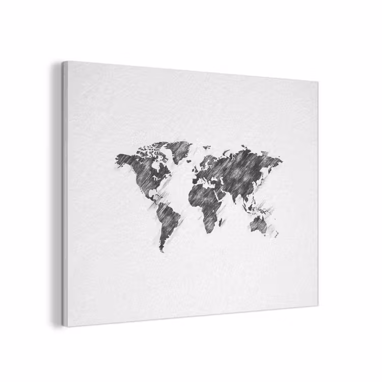 Wereldkaart - Schets - Potlood - Zwart PET vilt klein -3d