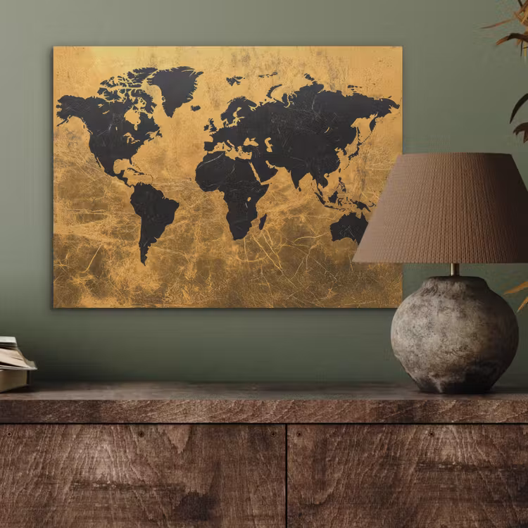 Wereldkaart - Vlekdetails - Goud PET vilt klein -sfeer2