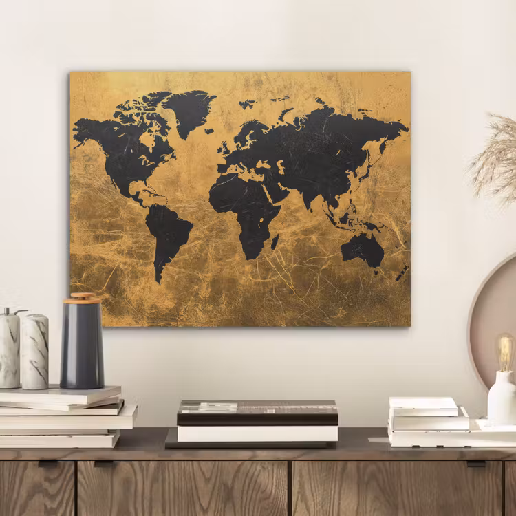 Wereldkaart - Vlekdetails - Goud PET vilt klein -sfeer1