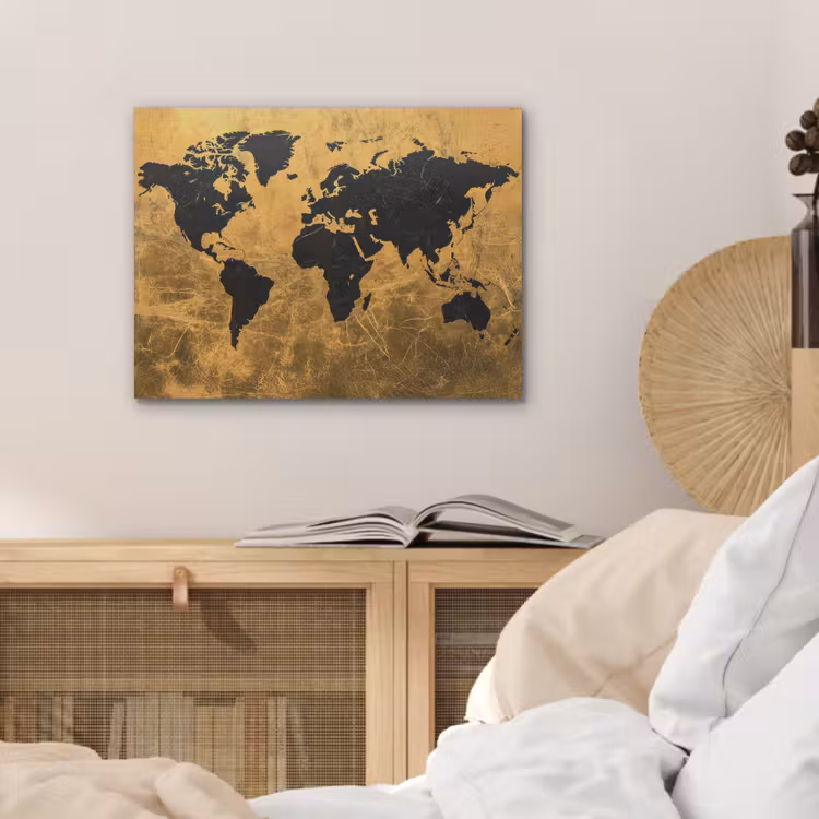 Wereldkaart - Vlekdetails - Goud PET vilt klein -sfeer3