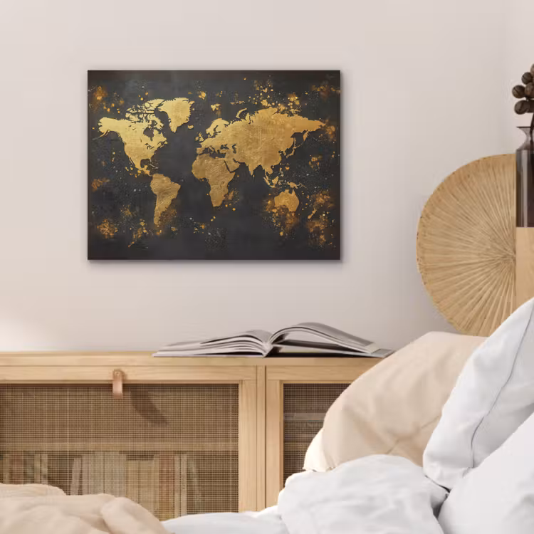 Wereldkaart - Spetters - Zwart - Artistiek PET vilt klein -sfeer3