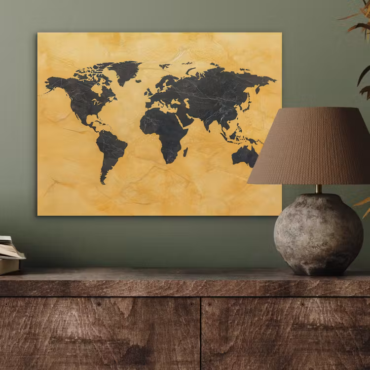 Wereldkaart - Stenen textuur - Goud PET vilt klein -sfeer2