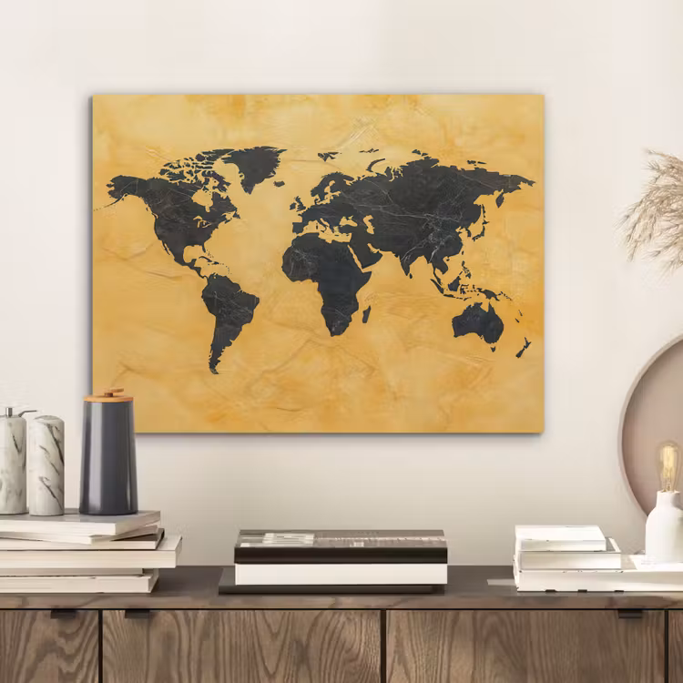 Wereldkaart - Stenen textuur - Goud PET vilt klein -sfeer1