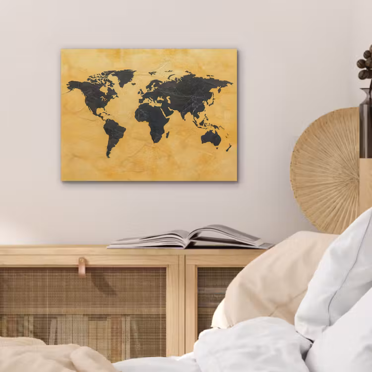 Wereldkaart - Stenen textuur - Goud PET vilt klein -sfeer3