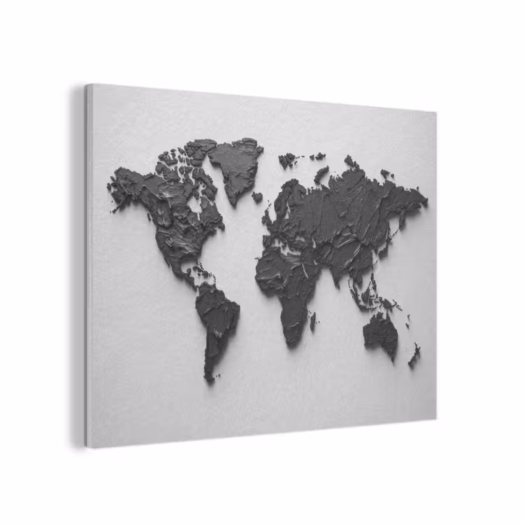 Wereldkaart - Structuur - Zwart PET vilt klein -3d