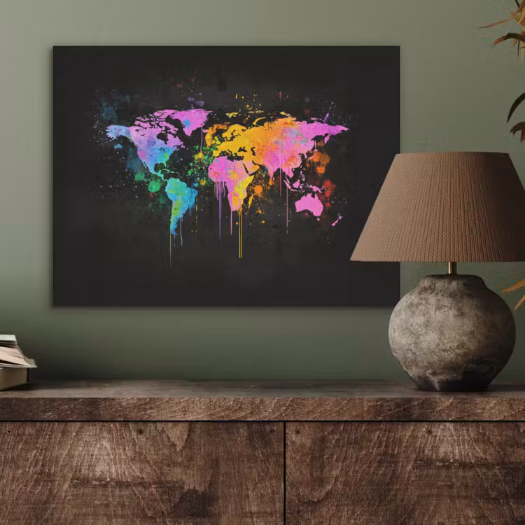 Wereldkaart - Druppen - Abstract - Roze PET vilt klein -sfeer2