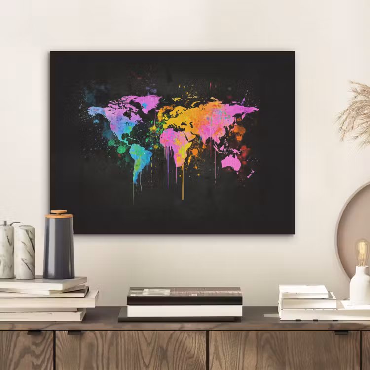 Wereldkaart - Druppen - Abstract - Roze PET vilt klein -sfeer1