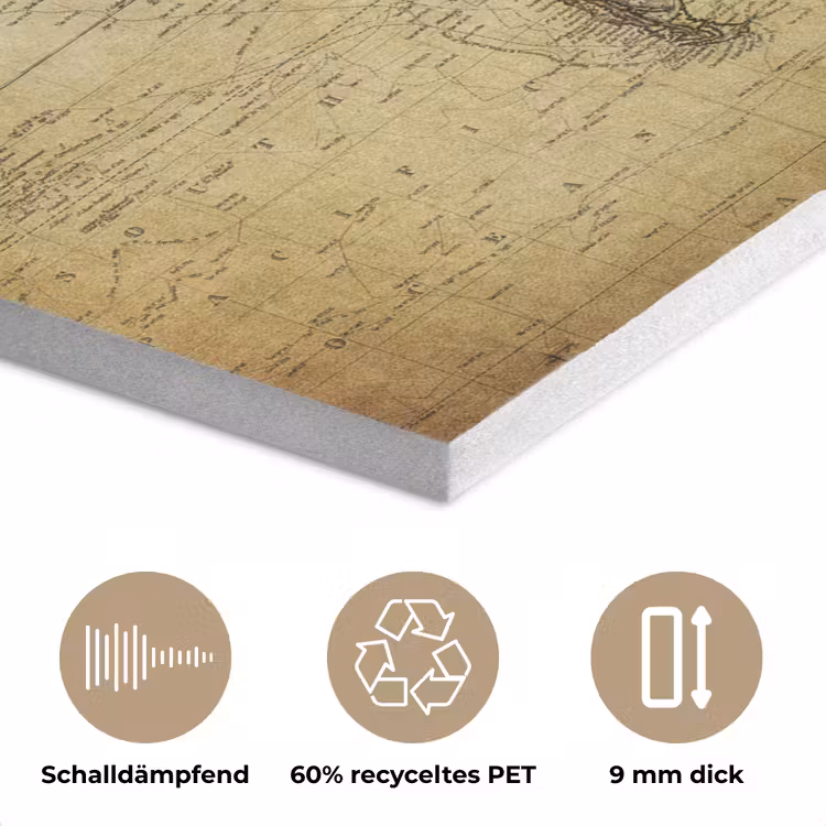 Wereldkaart - Vintage - Antiek - Bruin - Papier PET vilt klein -closeup_DE