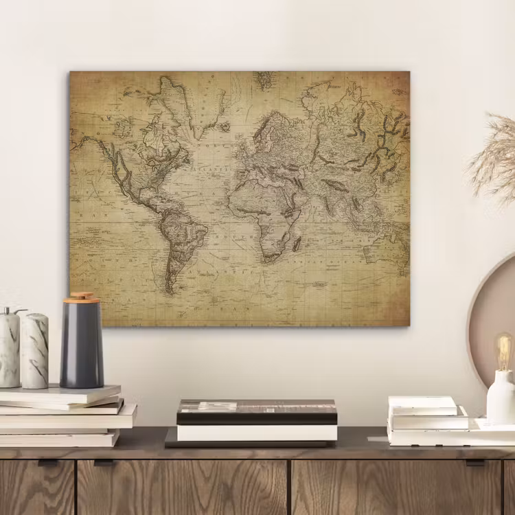 Wereldkaart - Vintage - Antiek - Bruin - Papier PET vilt klein -sfeer1