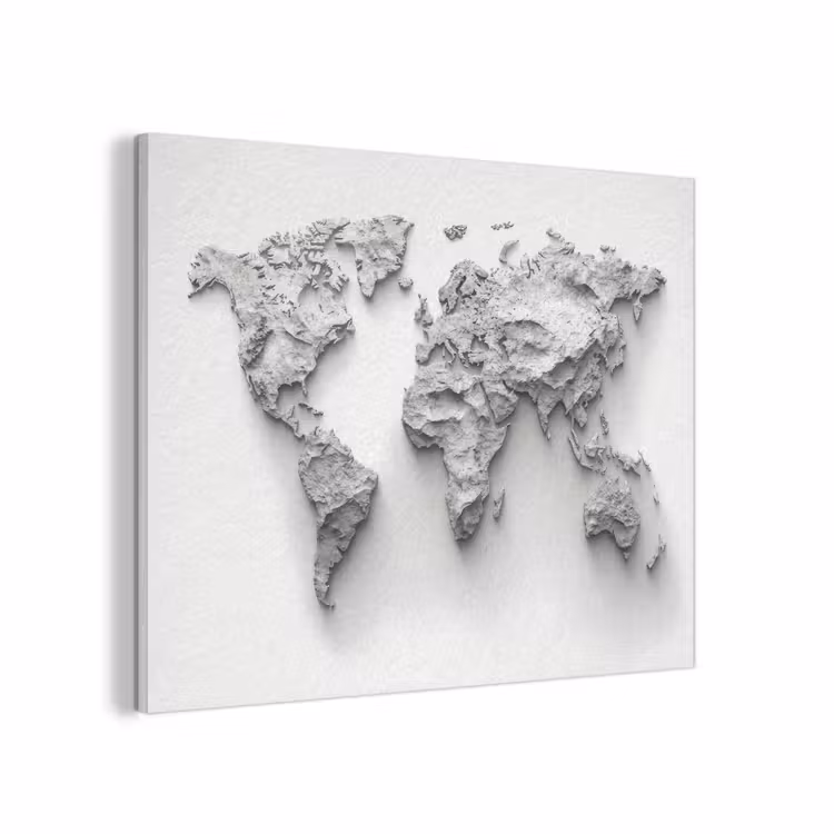 Wereldkaart - Wit - Betonstructuur PET vilt klein -3d