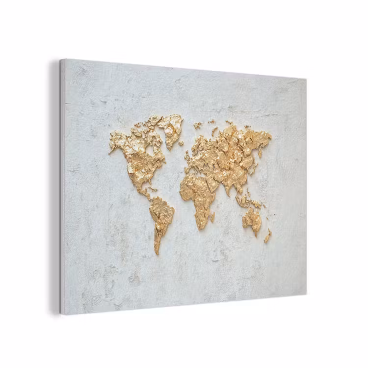 Wereldkaart - Wit beton - Bladgoud PET vilt klein -3d
