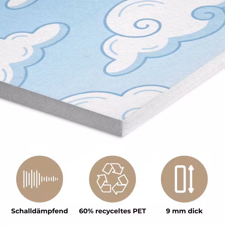 Wolk - Lucht - Cartoon - Blauw - Wit PET vilt klein -closeup_DE