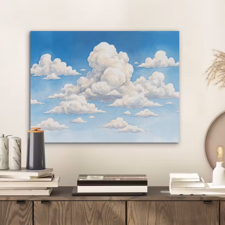 Wolken - Blauwe lucht - Natuur - Modern - Wit PET vilt klein -sfeer1