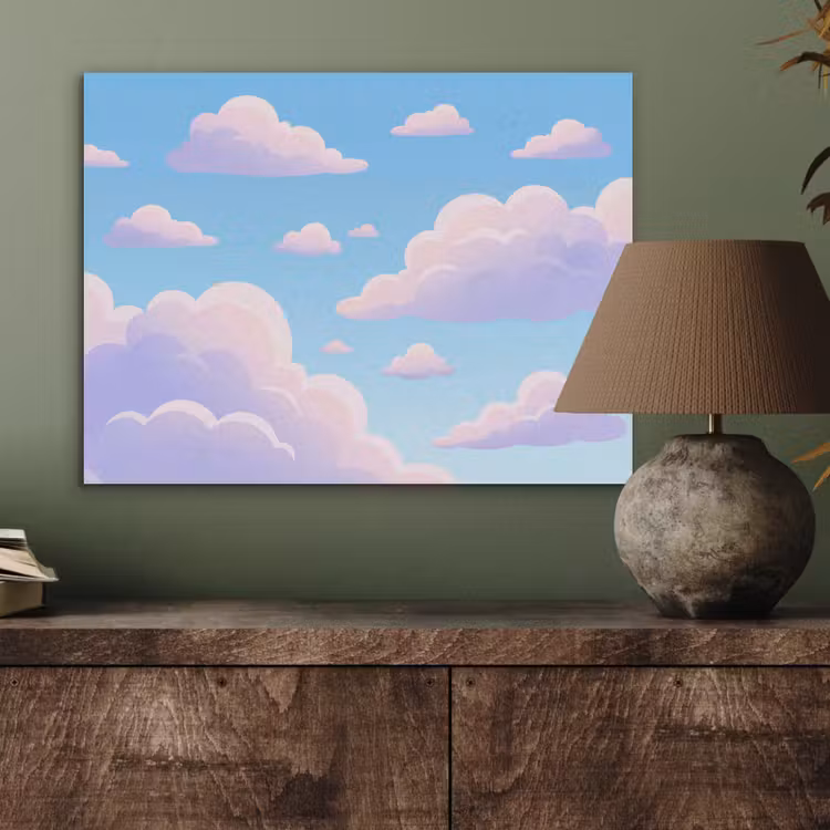 Wolken - Roze - Blauw - Natuur - Modern PET vilt klein -sfeer2