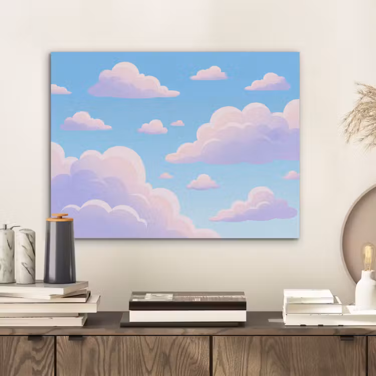 Wolken - Roze - Blauw - Natuur - Modern PET vilt klein -sfeer1