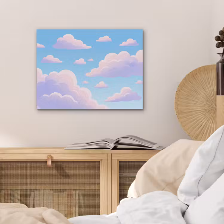 Wolken - Roze - Blauw - Natuur - Modern PET vilt klein -sfeer3