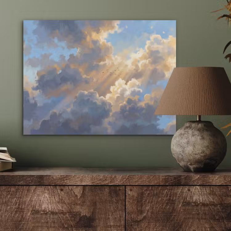 Wolken - Zonnestralen - Natuur - Abstract - Blauw PET vilt klein -sfeer2