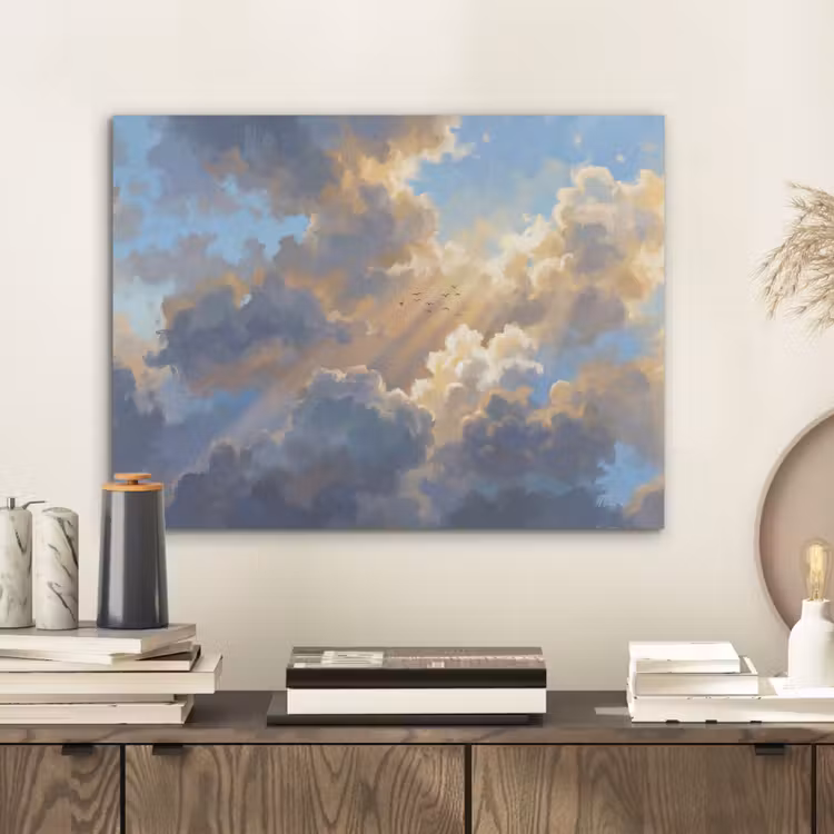 Wolken - Zonnestralen - Natuur - Abstract - Blauw PET vilt klein -sfeer1
