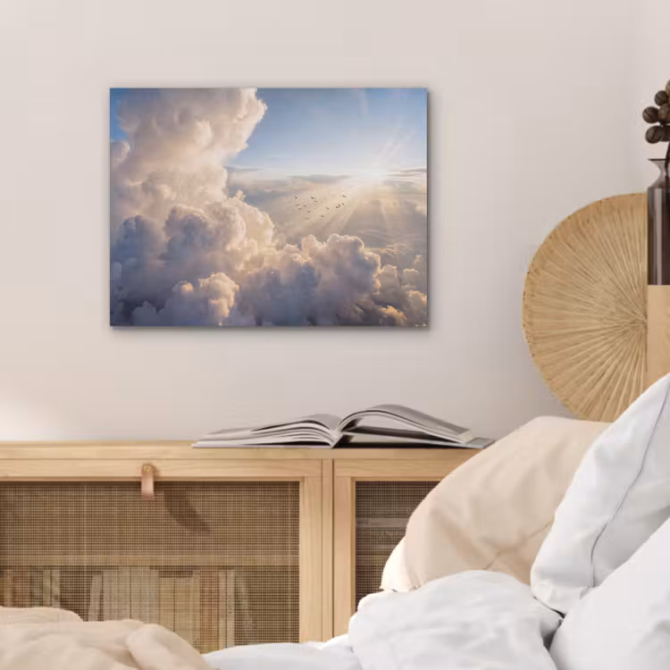 Wolken - Zonnestralen - Natuur - Wit PET vilt klein -sfeer3