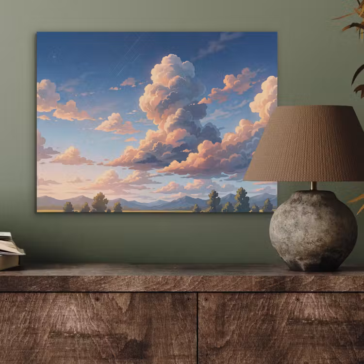 Wolken - Daghemel - Natuur - Illustratie - Oranje PET vilt klein -sfeer2