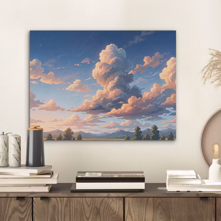 Wolken - Daghemel - Natuur - Illustratie - Oranje PET vilt klein -sfeer1