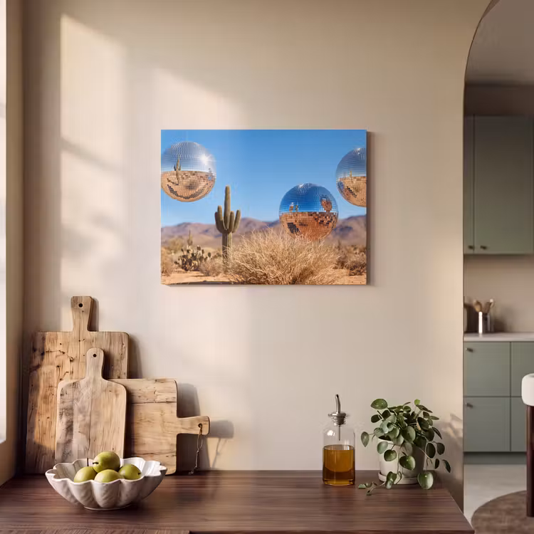 Akustikbild - Wüste – Spiegelkugel – Kunst - Woestijn - Spiegelbal - Kunst PET vilt klein