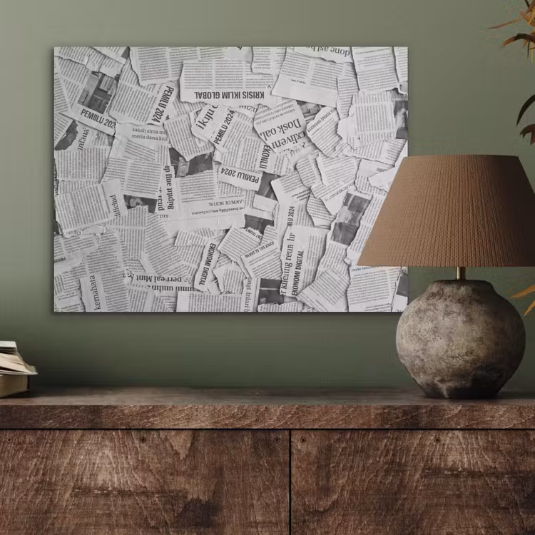 Krant - Versnipperd - Textuur - Zwart-wit - Abstract PET vilt klein -sfeer2